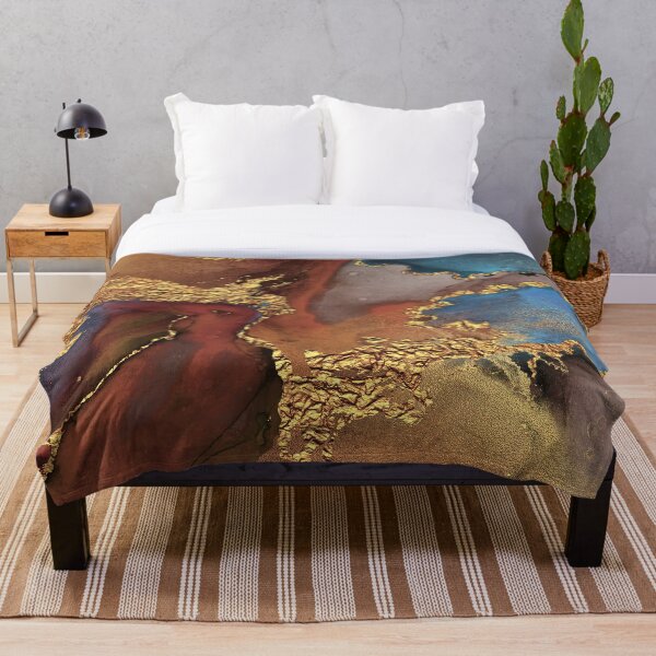 Stylish Girly Trend Autumn Ink Marble Texture Throw Blanket