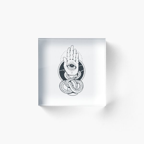Hamsa hand with snake, hand of Fatima, mystical eye, mystic, pineal eye Acrylic Block