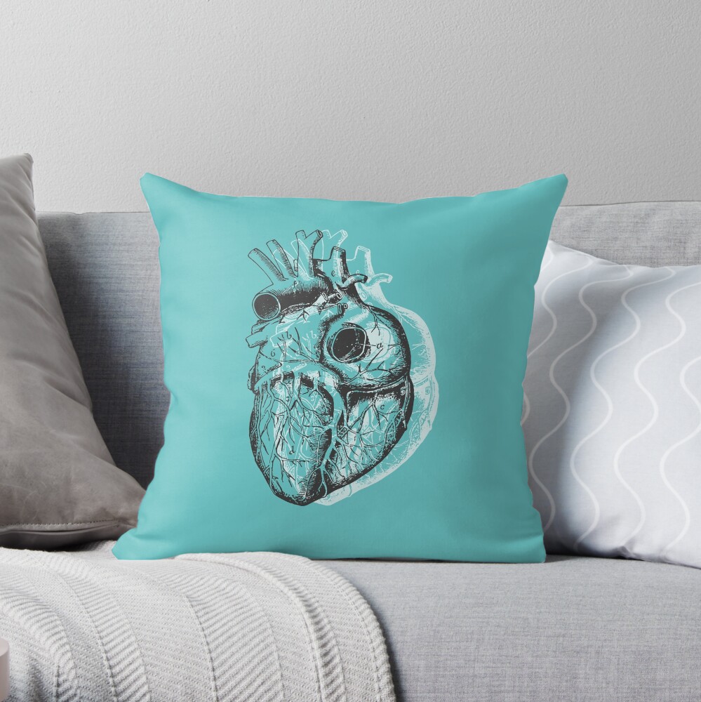 Anatomical Heart • Turquoise • Pastel Goth Throw Pillow