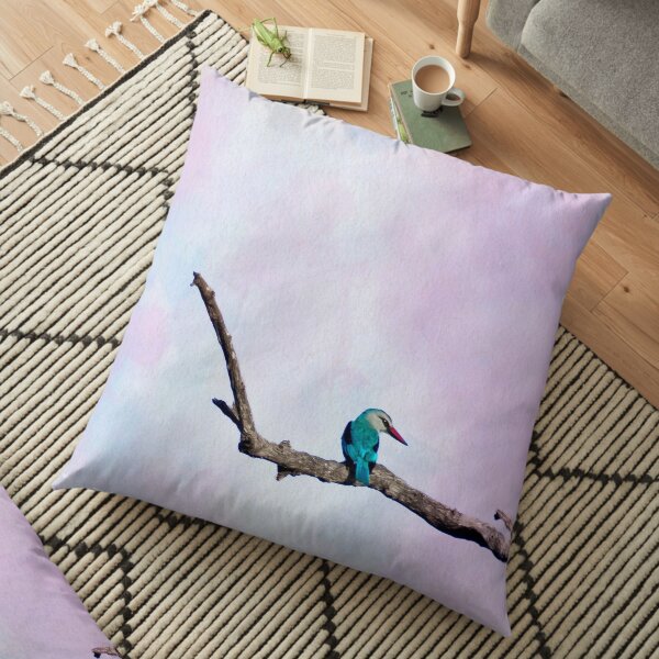 Pastel Kingfisher on Tree Floor Pillow
