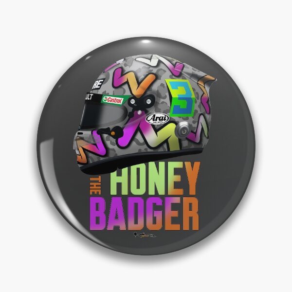 Item preview, Daniel Ricciardo - 2020 (left) Helmet. ( HONEY BADGER TEXT ) designed and sold by JageOwen.