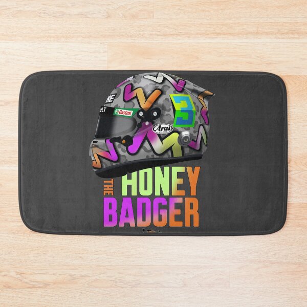 Item preview, Daniel Ricciardo - 2020 (left) Helmet. ( HONEY BADGER TEXT ) designed and sold by JageOwen.