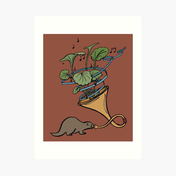 Otter Playing a Brass Plant Horn Art Print