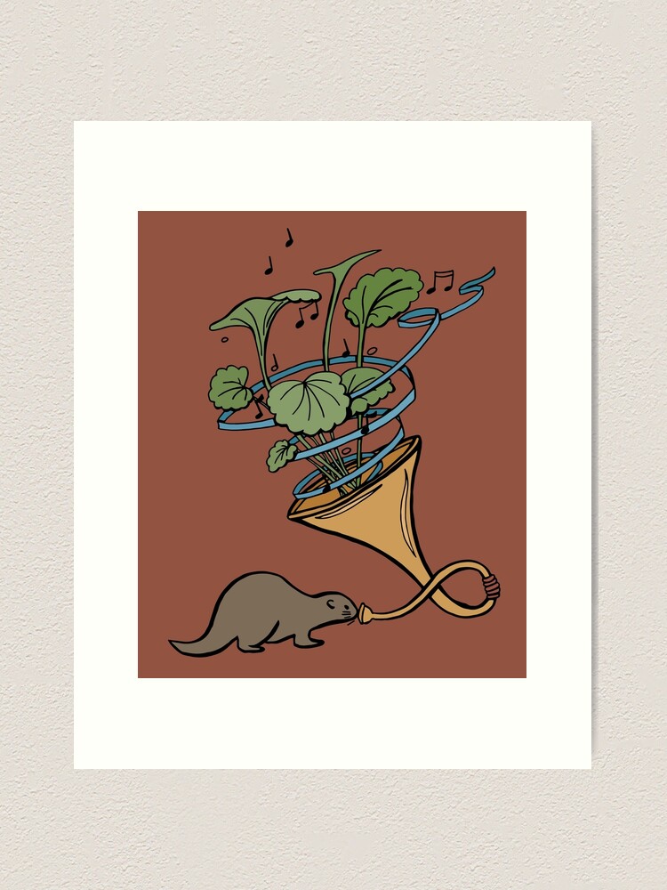 Alternate view of Otter Playing a Brass Plant Horn Art Print