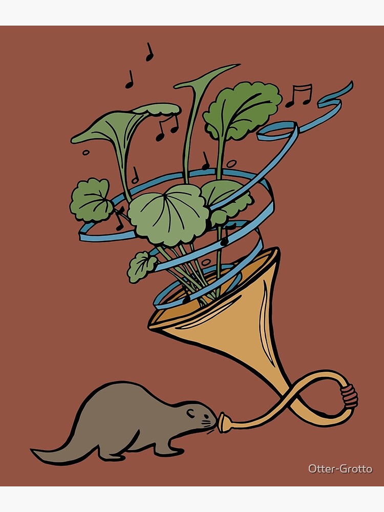 Otter Playing a Brass Plant Horn by Otter-Grotto