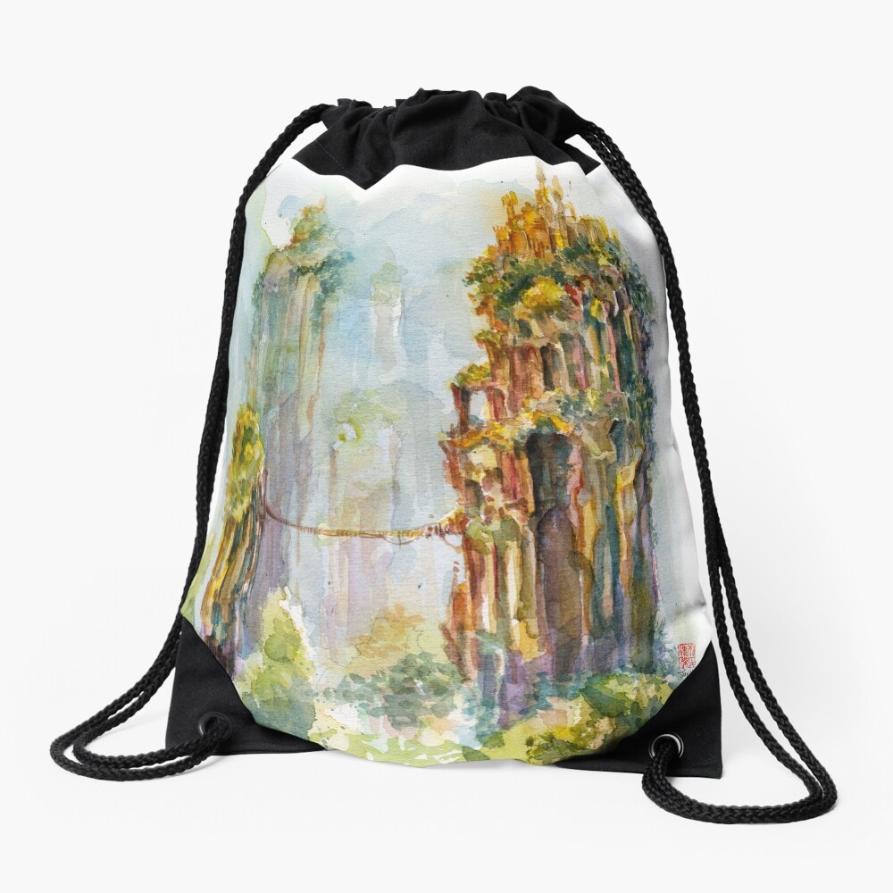 Pillars of Angae - Watercolor Art by Tony Moy Drawstring Bag