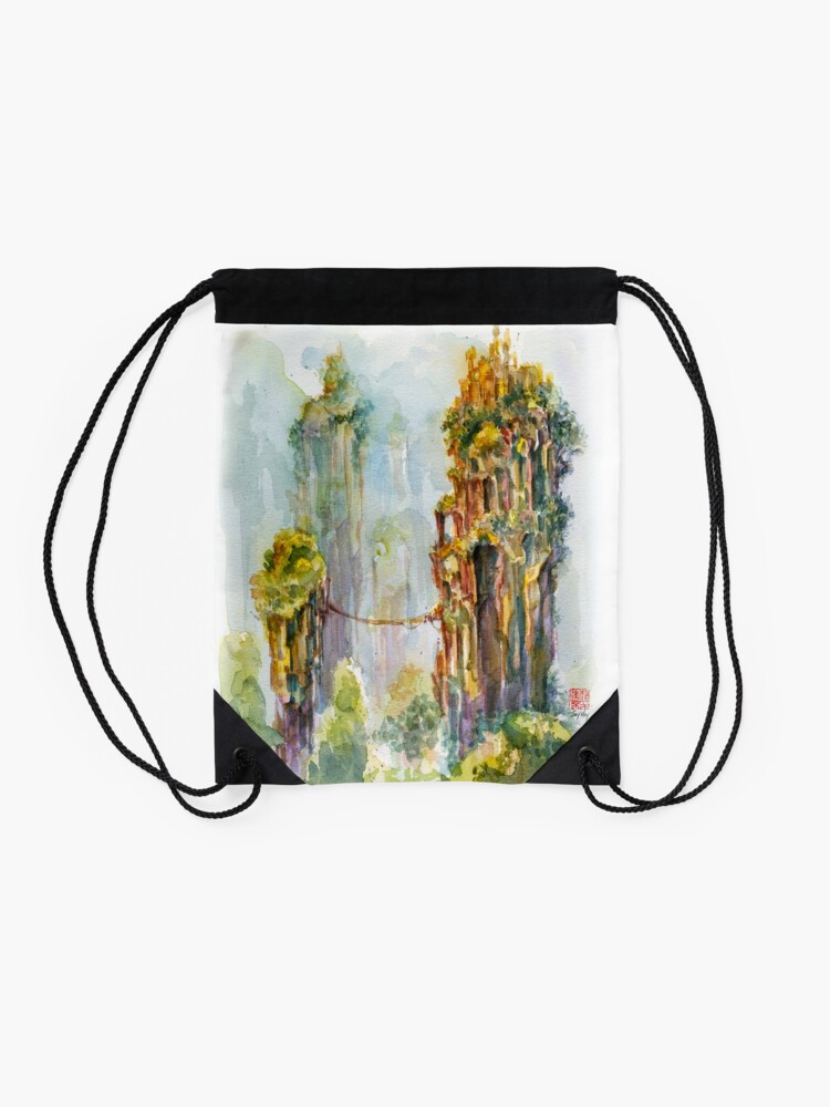 Alternate view of Pillars of Angae - Watercolor Art by Tony Moy Drawstring Bag