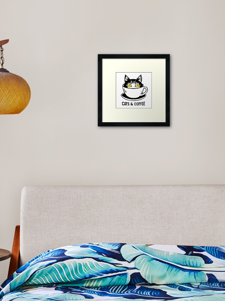 Katze Kaffee Katzen Fan Lustige Zeichnung Geschenk Framed Art Print By Teeseeds Redbubble