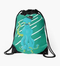 Top Hat Octopus - Line graphic Drawstring Bag