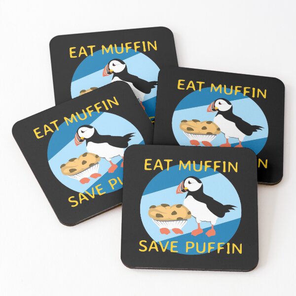 Artikelvorschau, Eat Muffin Save Puffin - köstliche ethische Alternative zum süßesten Papageientaucher - Bildunterschrift dunkles Hemd entworfen und verkauft von Looking Daggers.