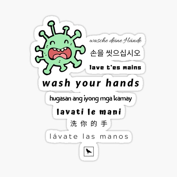 wash-your-hands-in-multiple-languages-sticker-for-sale-by-cuervoamar