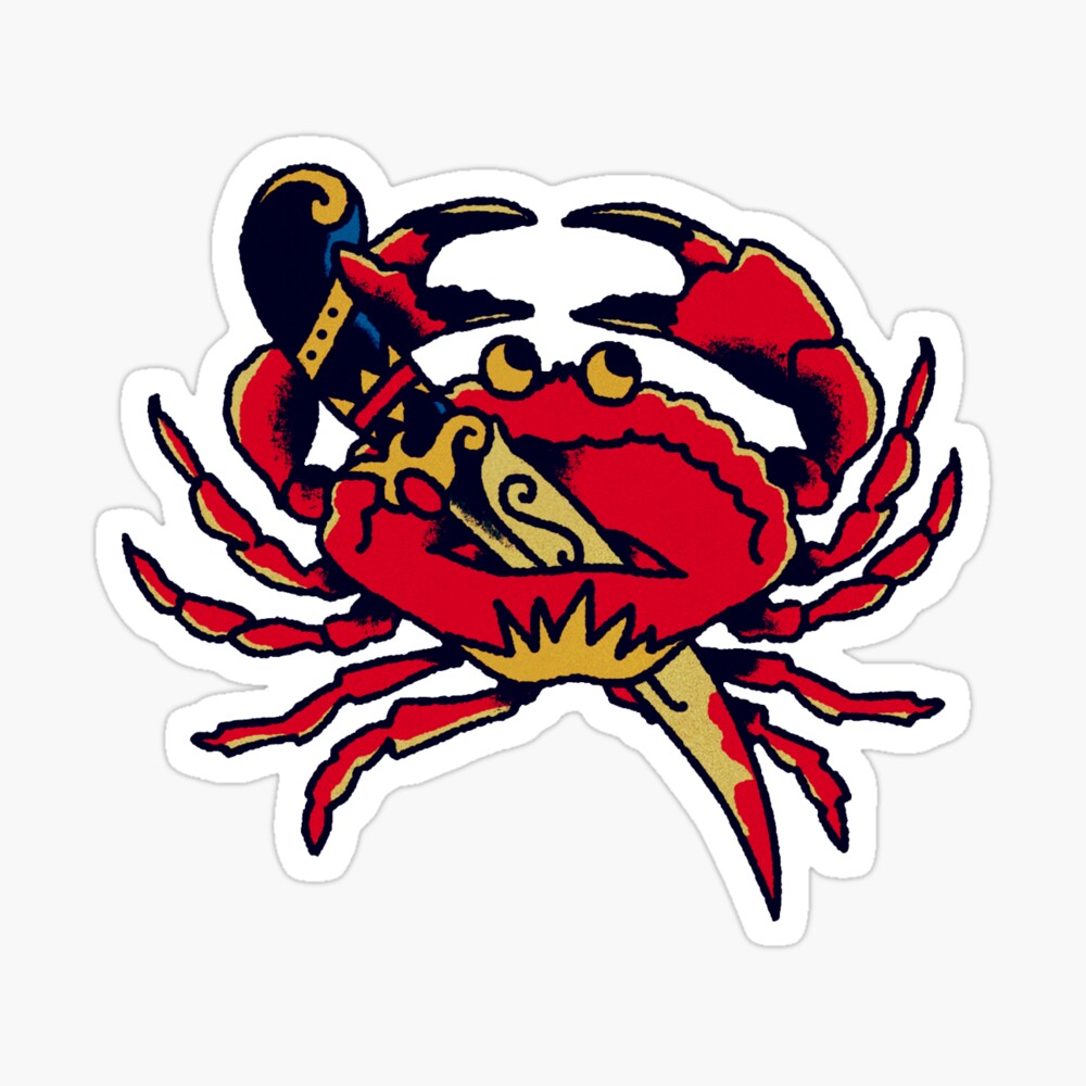 crab tattoo retro vintage Sticker  Spreadshirt