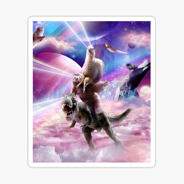 Laser Eyes Space Llama On Sloth Dinosaur - Rainbow Sticker