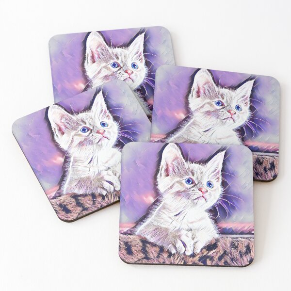 Item preview, White Kitty with blue eyes painting art design designed and sold by WildMuse44.