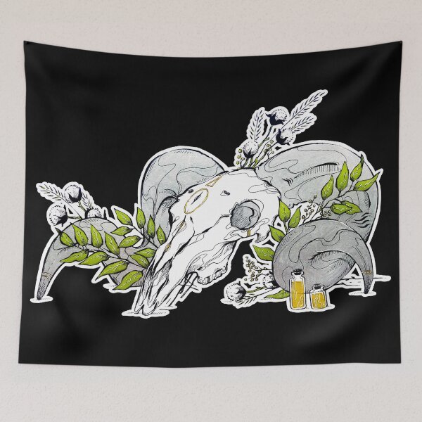 Item preview, Ram Skull with Golden Vials designed and sold by MicaelaDawn.