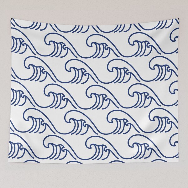 Item preview, Wave Sashiko Seamless Indigo Dye Pattern designed and sold by dreamiedesire.