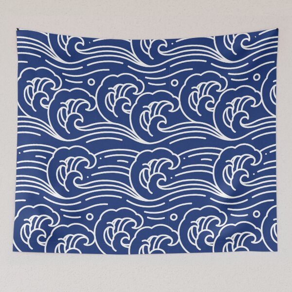 Item preview, Wind and Wave Sashiko Seamless Indigo Dye Pattern designed and sold by dreamiedesire.