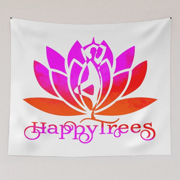Item preview, Pink and Orange Happy Trees Watercolor Yoga Pose and Lotus Art v1 designed and sold by Fashionmonger.