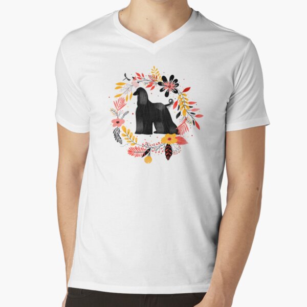 Afghan hound with flowers V-Neck T-Shirt