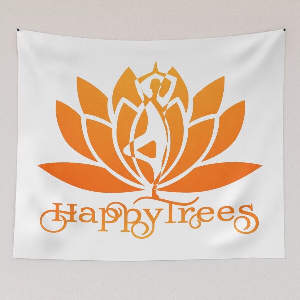 Item preview, Yoga Orange Ombre Happy Trees Pose and Lotus Art designed and sold by Fashionmonger.