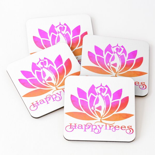 Item preview, Sunset Happy Trees Pink and Orange Watercolor Yoga Pose and Lotus Art v2 designed and sold by Fashionmonger.