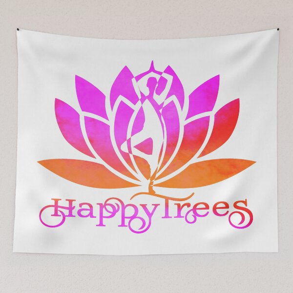 Item preview, Sunset Happy Trees Pink and Orange Watercolor Yoga Pose and Lotus Art v2 designed and sold by Fashionmonger.