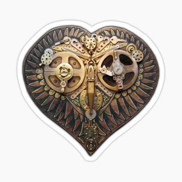 Steampunk Owl Love Heart Golden Sticker