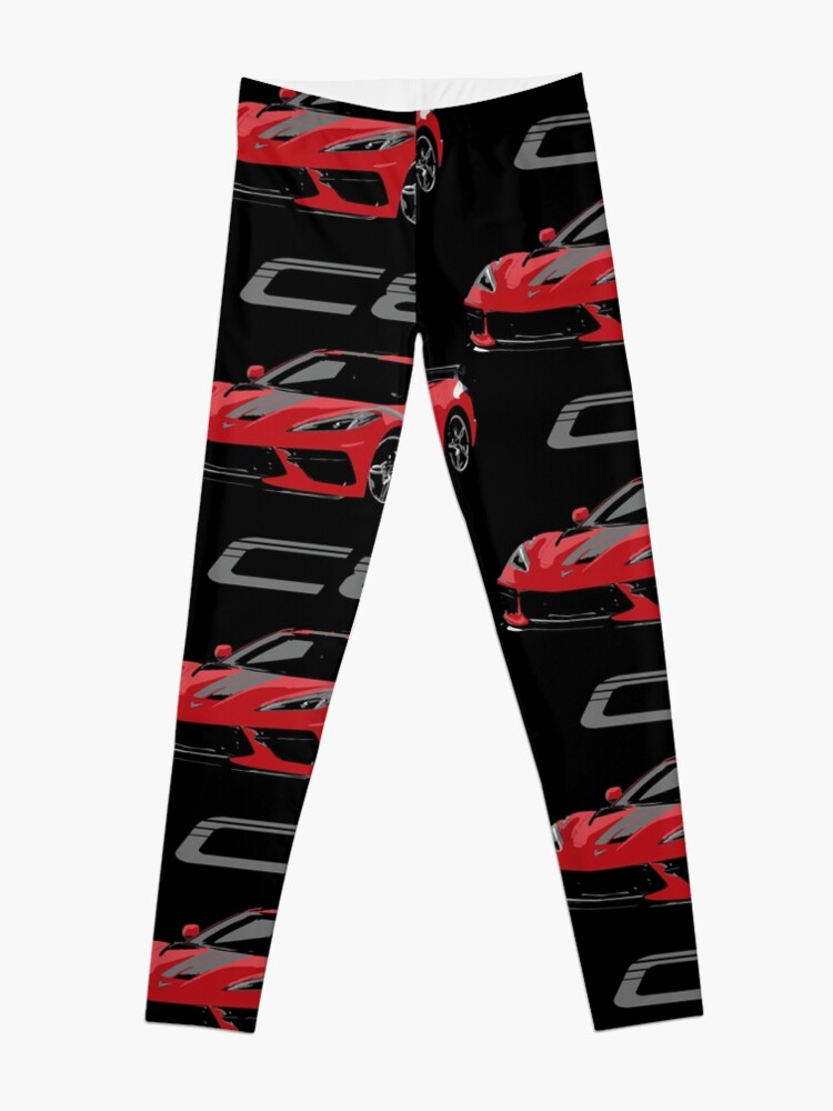 Red Chevy Corvette C8 Mid Engine Leggings for Sale by