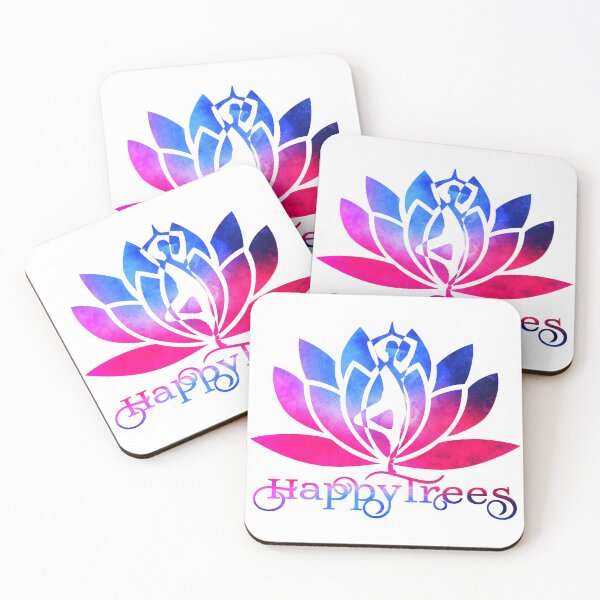 Item preview, Pink and Blue Watercolor Yoga Happy Trees Pose and Lotus Art designed and sold by Fashionmonger.