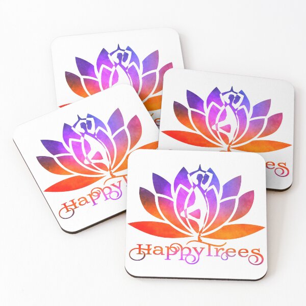 Item preview, Purple Red and Orange Happy Trees Watercolor Yoga Pose and Lotus Art v3 designed and sold by Fashionmonger.