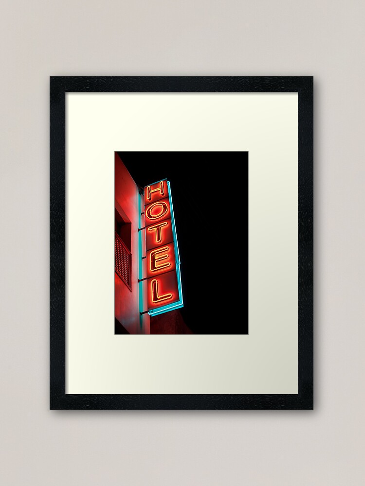 Thumbnail 2 of 7, Framed Art Print, The colorful neon sign of Hotel Jnane Sbile in Fes, Morocco. designed and sold by Alex-Strange.