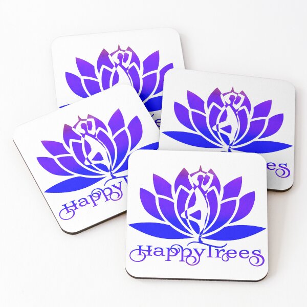 Item preview, Royal Blue and Indigo Ombre Happy Trees Pose Yoga and Lotus Art designed and sold by Fashionmonger.