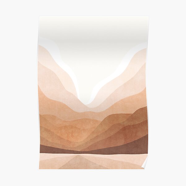 Warm mountain landscape in terracotta and pink Poster