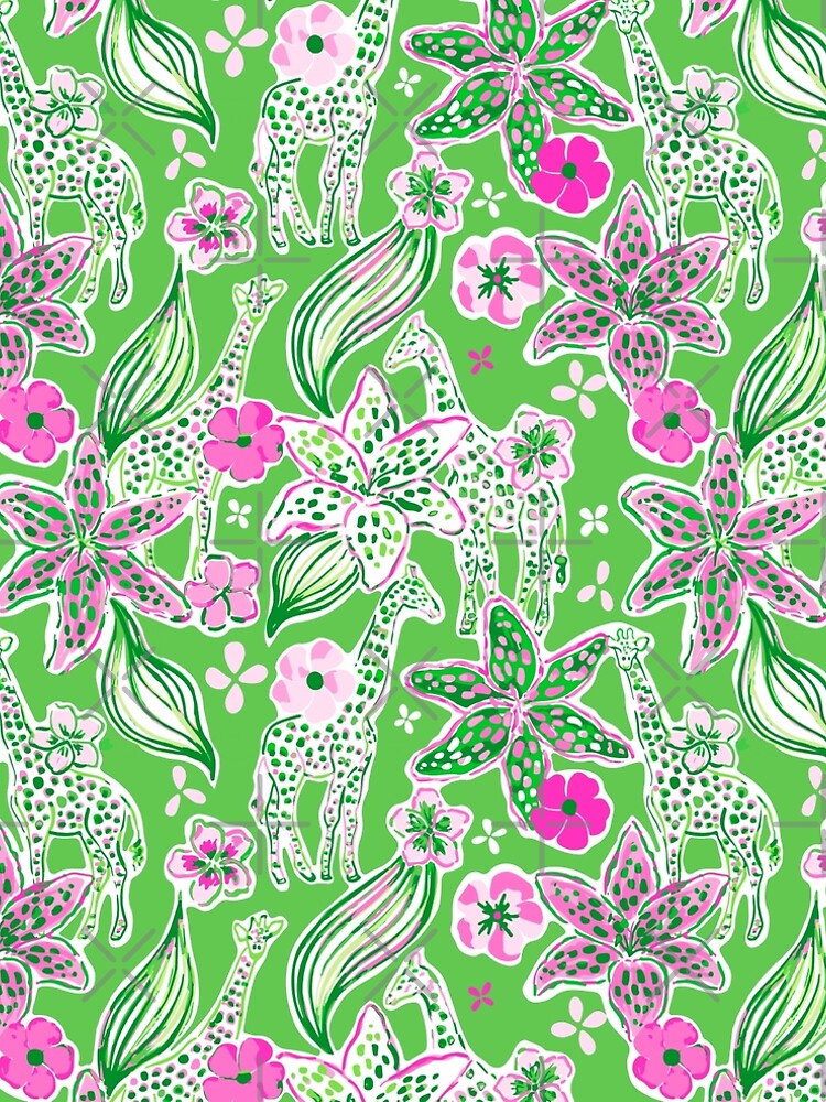 Preppy Pink Lime Green Giraffe Pattern Lime A-Line Dress