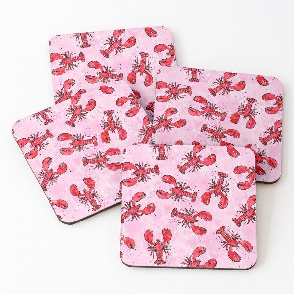 Item preview, lobsters - ink and watercolor - red on pink designed and sold by littlearrow.