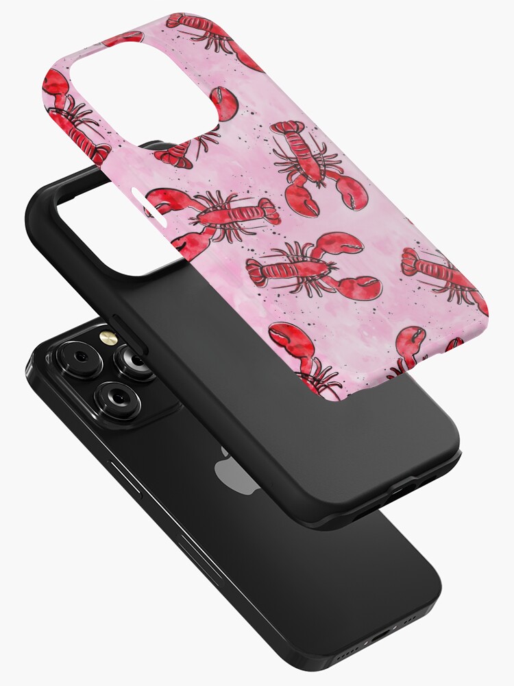 lobsters - ink and watercolor - red on pink iPhone Wallet for