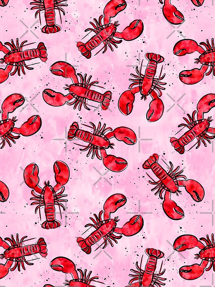 lobsters - ink and watercolor - red on pink iPhone Wallet for