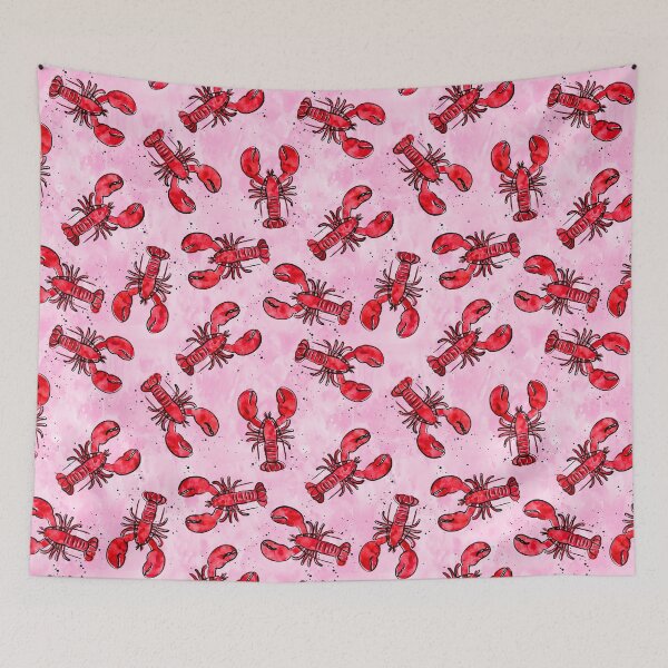 Item preview, lobsters - ink and watercolor - red on pink designed and sold by littlearrow.
