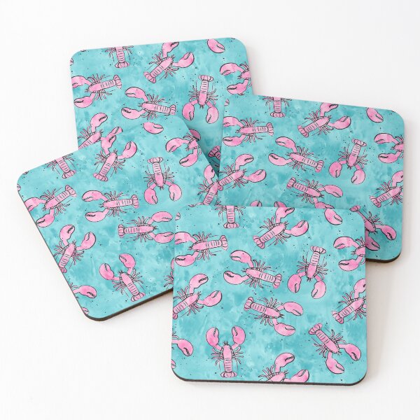 Item preview, lobsters - ink and watercolor - pink on blue designed and sold by littlearrow.