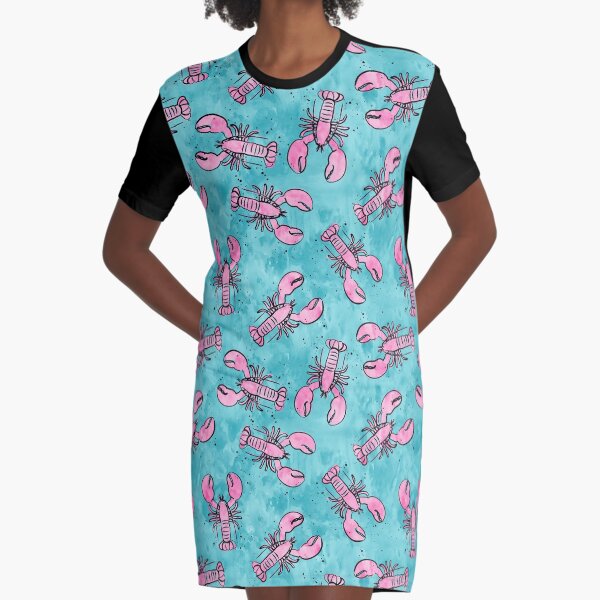 Artikel-Vorschau von Hummer - Tinte und Aquarell - Rosa auf Blau, designt und verkauft von littlearrow.
