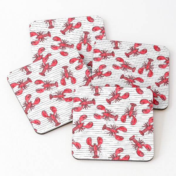 Item preview, lobsters - ink and watercolor - red on black stripes designed and sold by littlearrow.