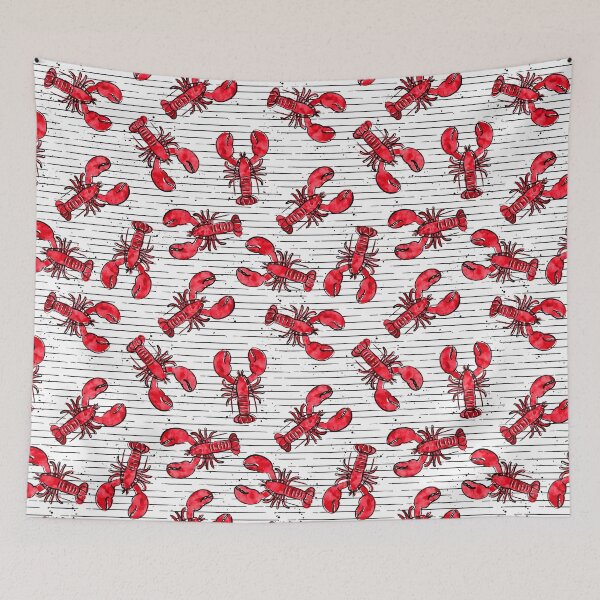 Item preview, lobsters - ink and watercolor - red on black stripes designed and sold by littlearrow.