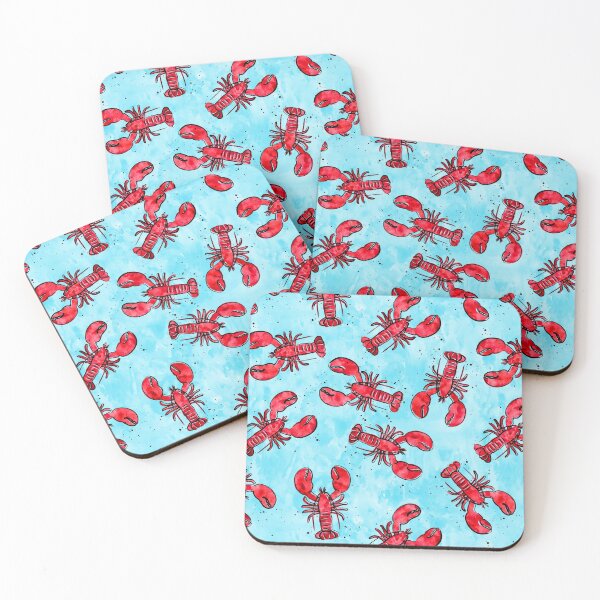 Item preview, lobsters - ink and watercolor - red on blue designed and sold by littlearrow.