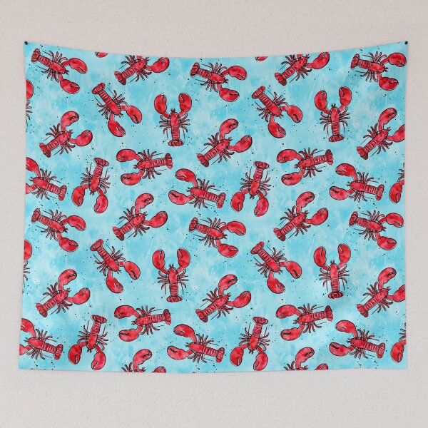 Item preview, lobsters - ink and watercolor - red on blue designed and sold by littlearrow.