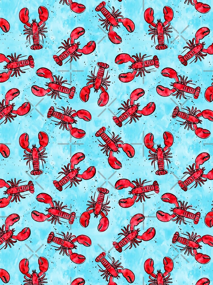 lobsters - ink and watercolor - red on blue by littlearrow
