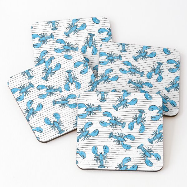 Item preview, lobsters - ink and watercolor - blue stripes designed and sold by littlearrow.