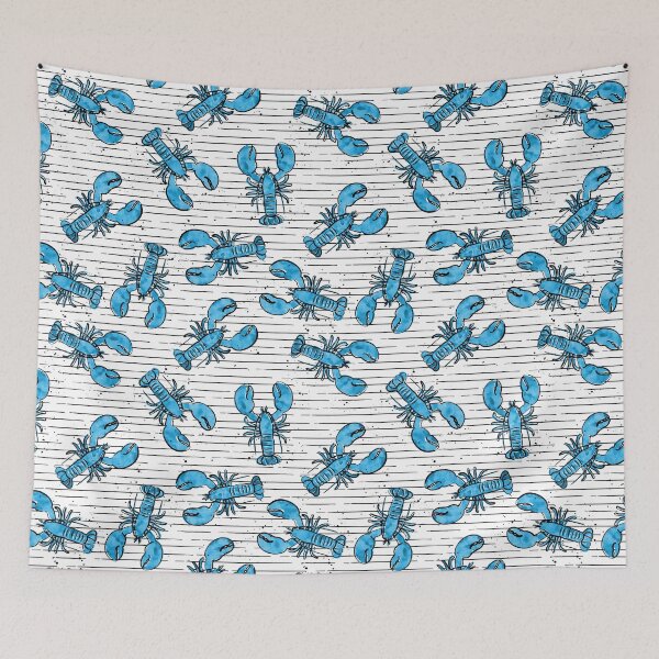 Item preview, lobsters - ink and watercolor - blue stripes designed and sold by littlearrow.