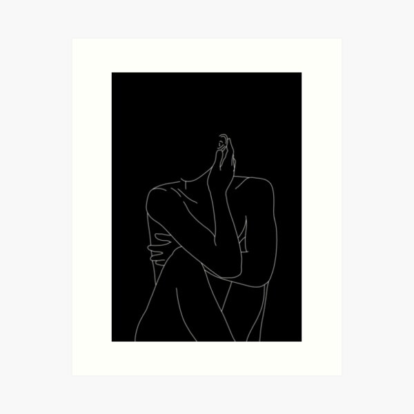 Nude figure illustration - Celina Black Art Print