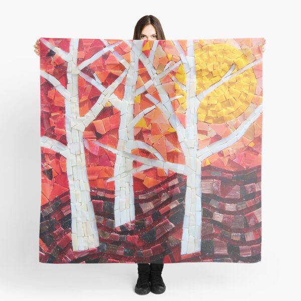 Sunset over the Birches Mosaic by Sue Kershaw Scarf