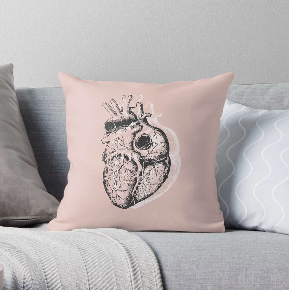 Anatomical Heart • Pastel Pink • Minimalist Goth Throw Pillow
